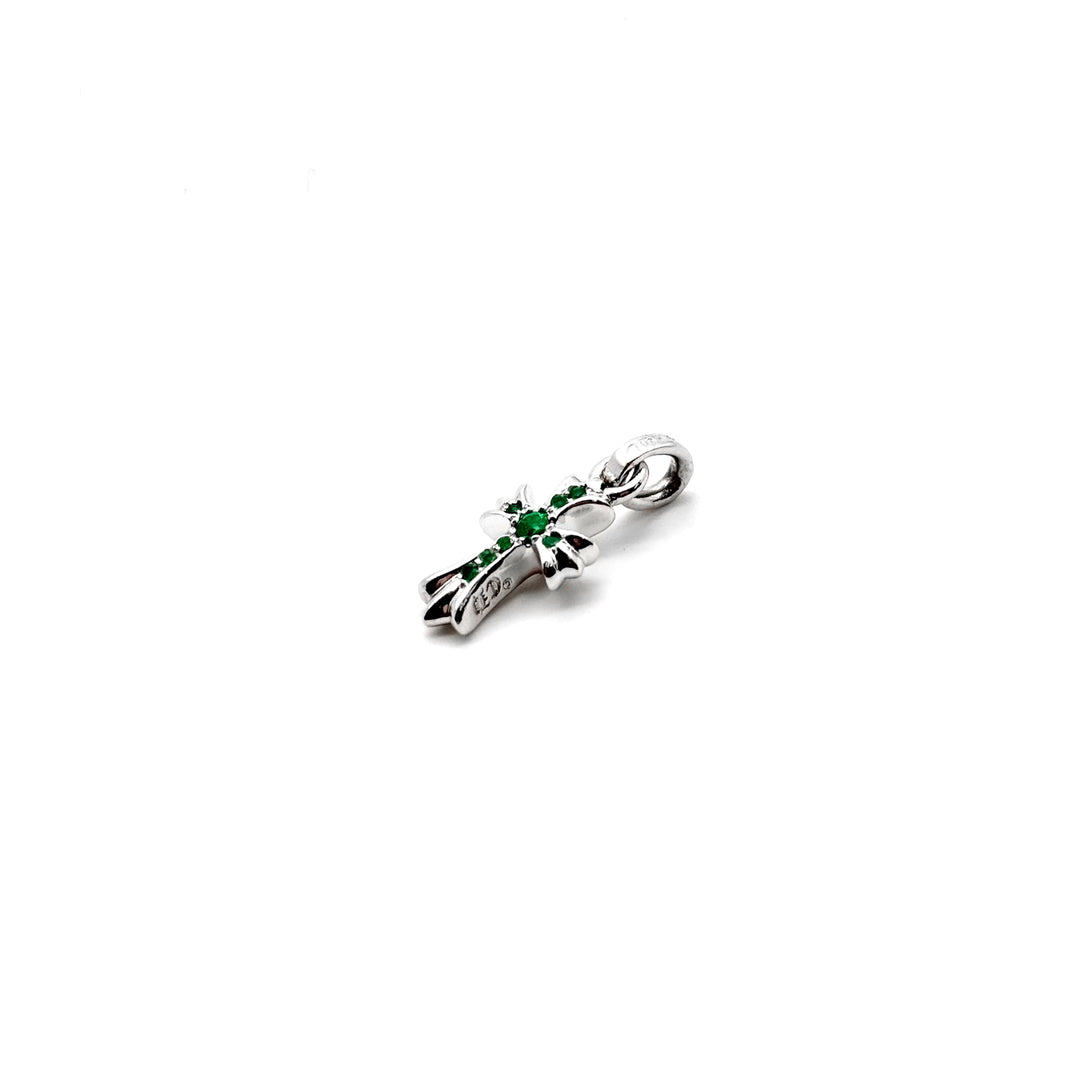 Chrome Hearts 18K White Gold Emerald Babyfat Cross Charm Pendant