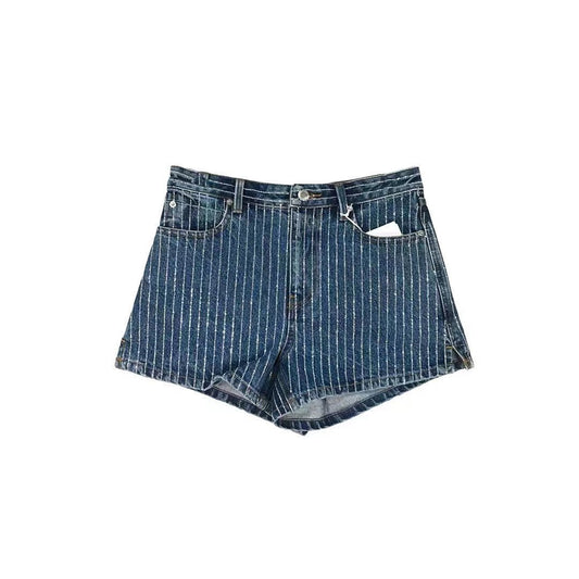 Alexander Wang Crystal Stripe Embelished Cotton Denim Shorts - SHENGLI ROAD MARKET