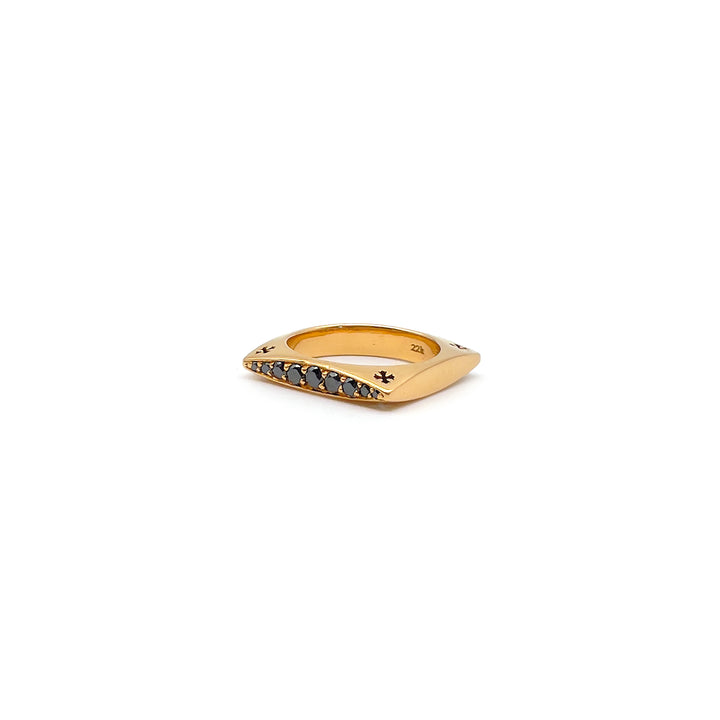 Chrome Hearts 22K Gold KH Plus Cross Black Diamond Ring