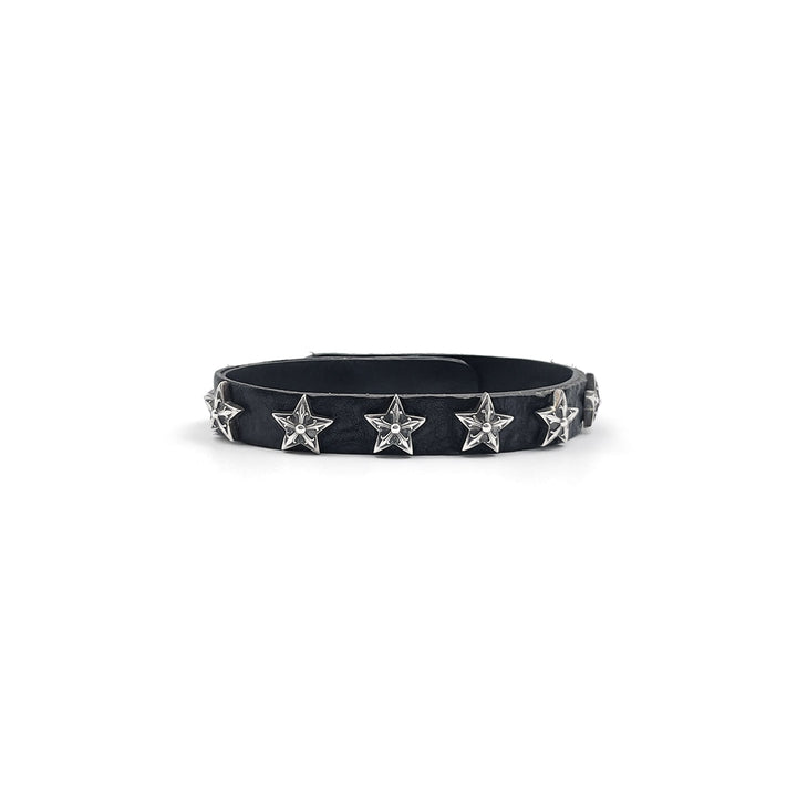 Chrome Hearts Silver Star Studded Leather Bracelet