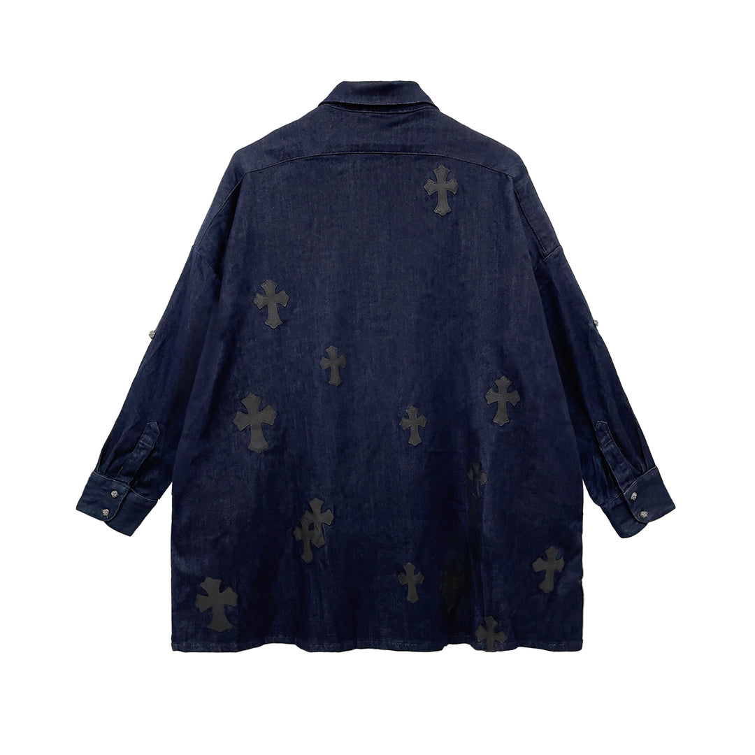 Chrome Hearts Soft Denim Cross Patch Blue Malhal Kita Shirt