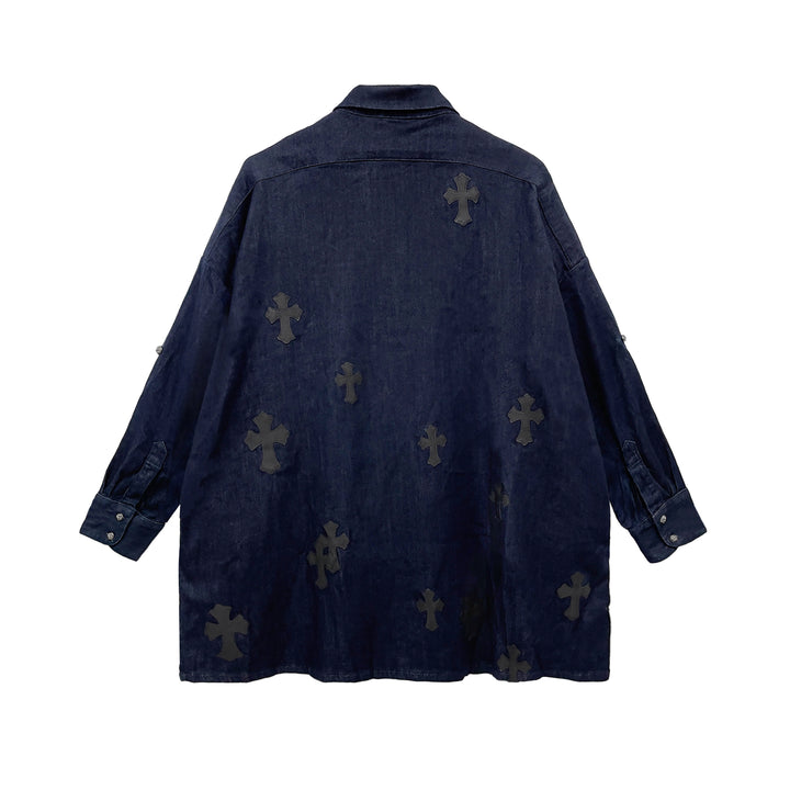 Chrome Hearts Soft Denim Cross Patch Blue Malhal Kita Shirt