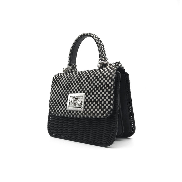 Chrome Hearts Horsehair Checkerboard Silver Cross Banboo Woven Bag