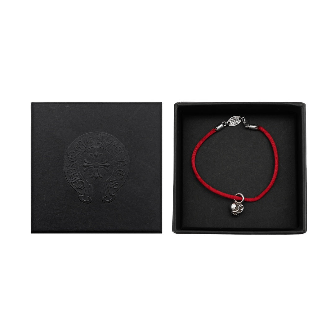 Chrome Hearts Silver Heart Vine Pendant Red String Bracelet