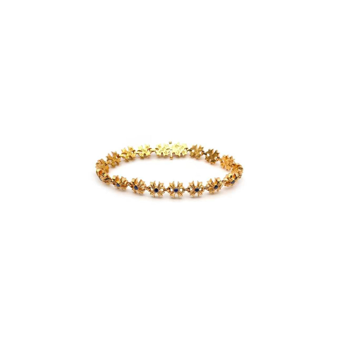 Chrome Hearts 22K Gold Tiny Plus Cross Blue Saph ID Bracelet