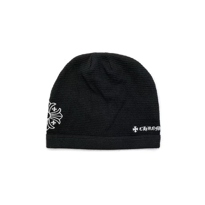 Chrome Hearts Cross Embroidered Waffle Thermal Black Beanie