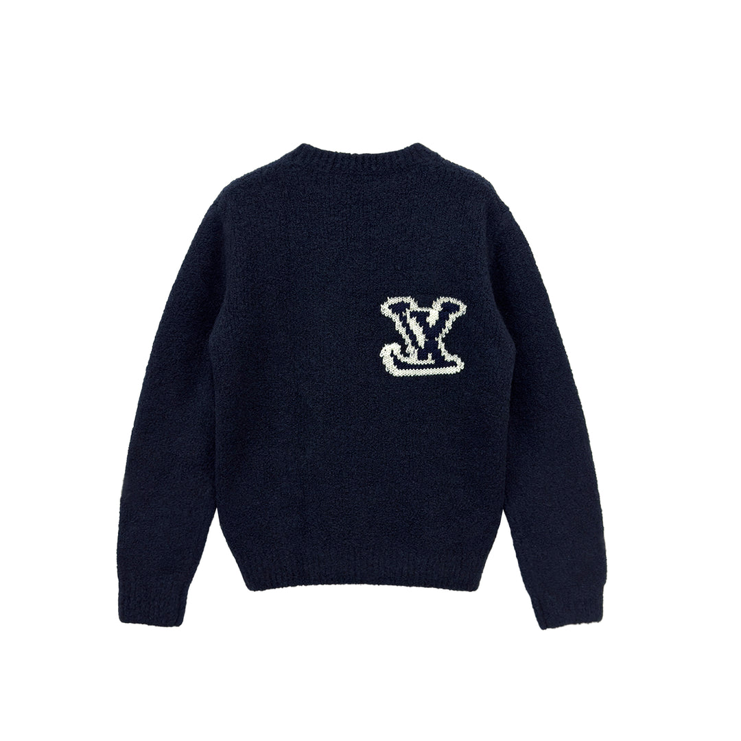 Louis Vuitton Navy Intarsia LOGO Wool Crewneck Sweater