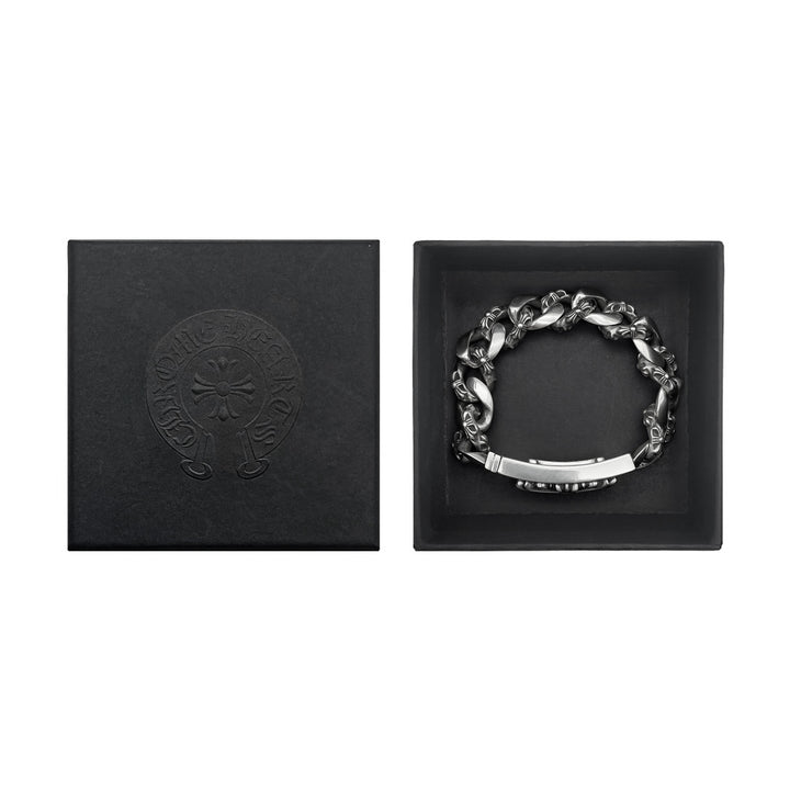 Chrome Hearts Silver Diamond ID Cross Fancy Link Cuban Bracelet