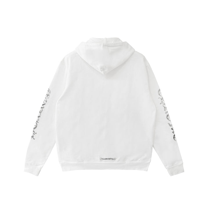 Chrome Hearts Metallic Print Vertical White Pullover Hoodie