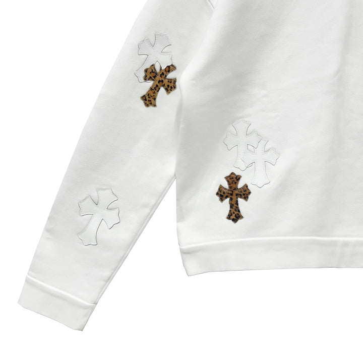 Chrome Hearts White&Leopard Cross Patch Crewneck Sweatshirt