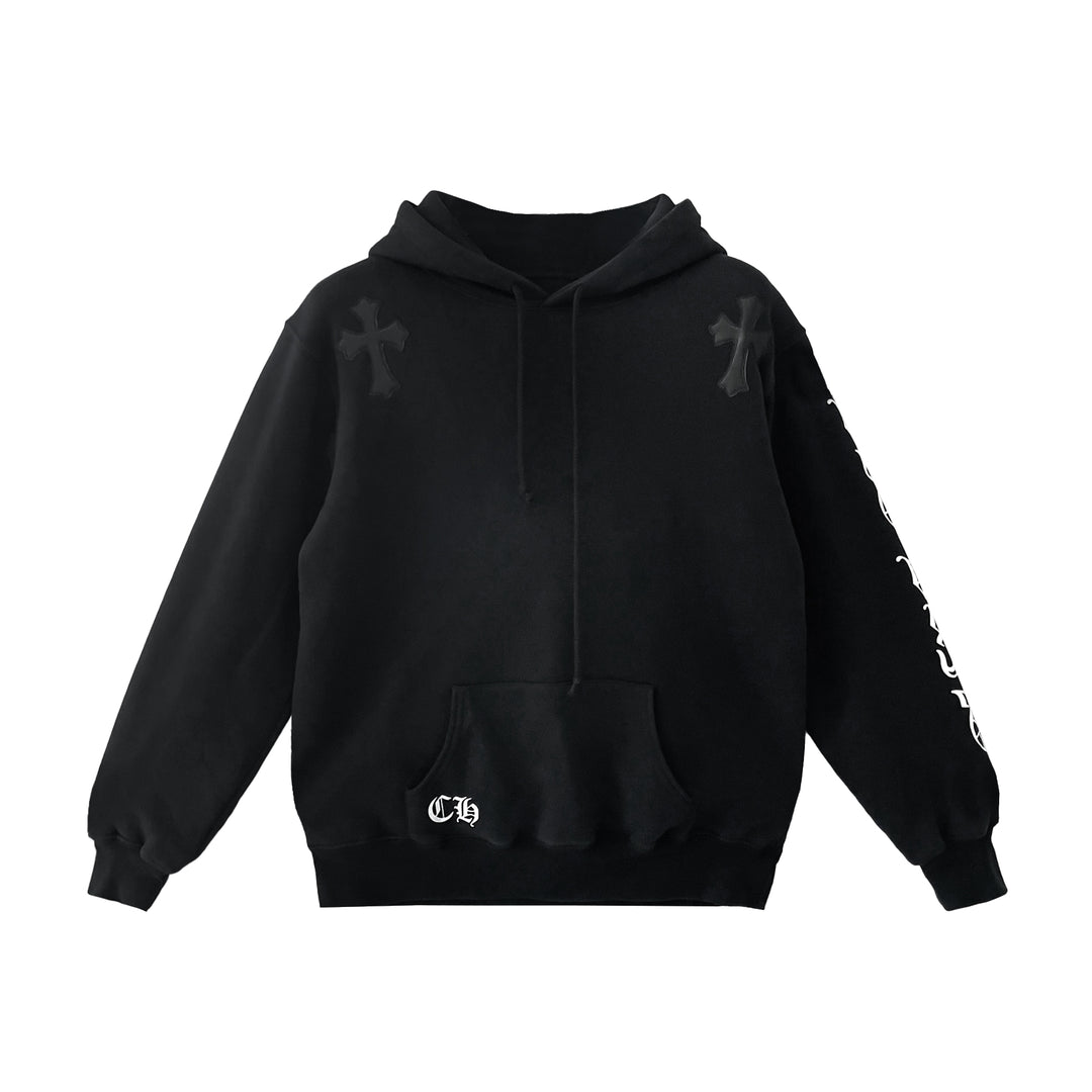 Chrome Hearts x Big Bang Leather Cross Patch Black Hoodie
