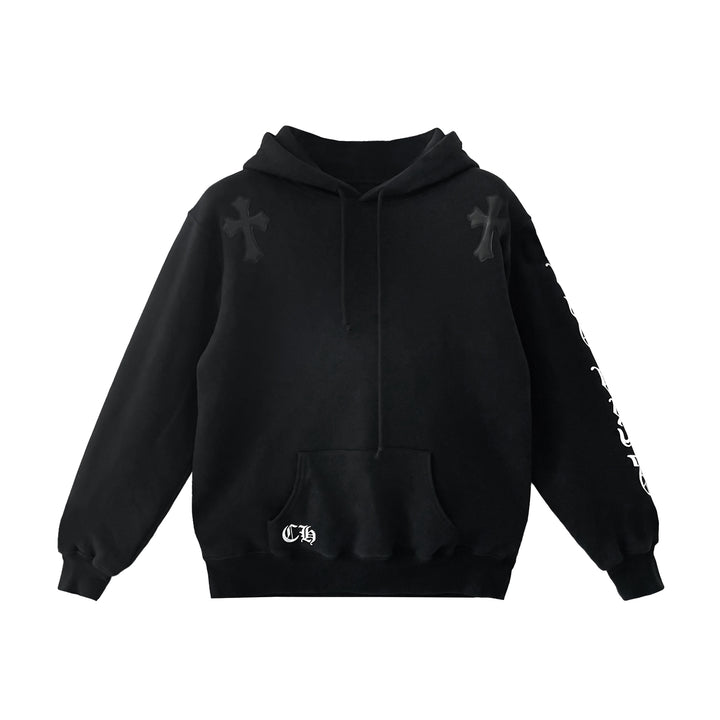 Chrome Hearts x Big Bang Leather Cross Patch Black Hoodie