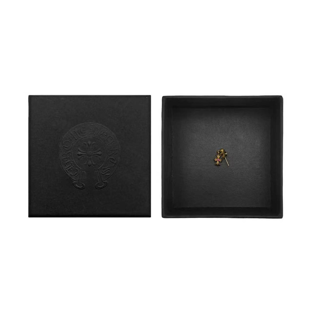 Chrome Hearts 22K Gold Pink Saph Tiny E Earring Drop