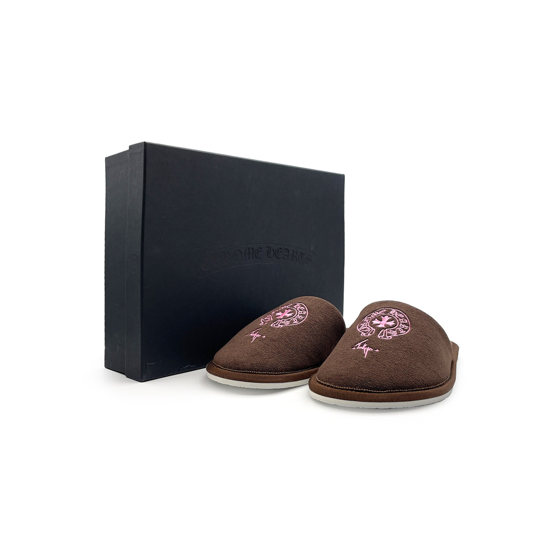 Chrome Hearts Tokyo Exclusive Horseshoe Embroidered Brown Slippers