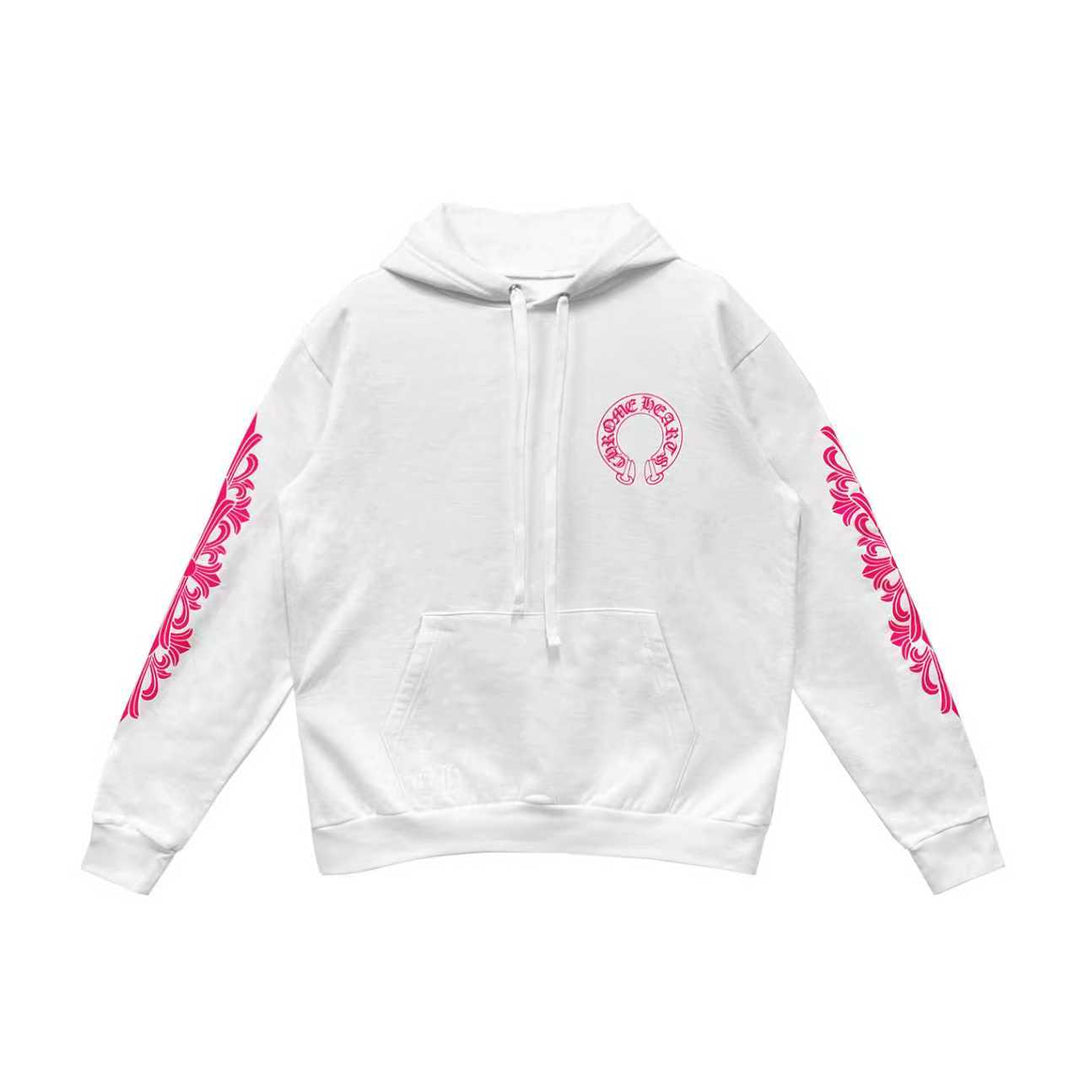 Chrome Hearts Pink Horseshoe Floral Sleeve Pullover Hoodie