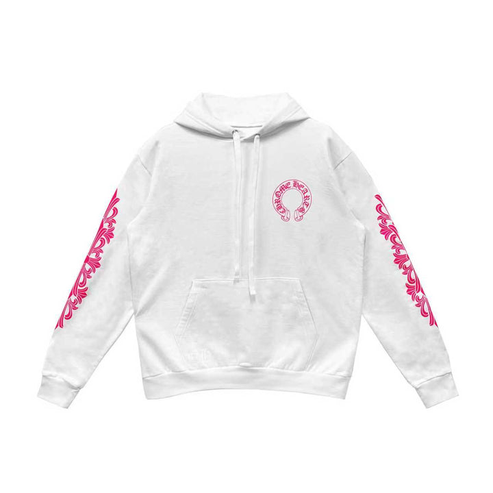 Chrome Hearts Pink Horseshoe Floral Sleeve Pullover Hoodie