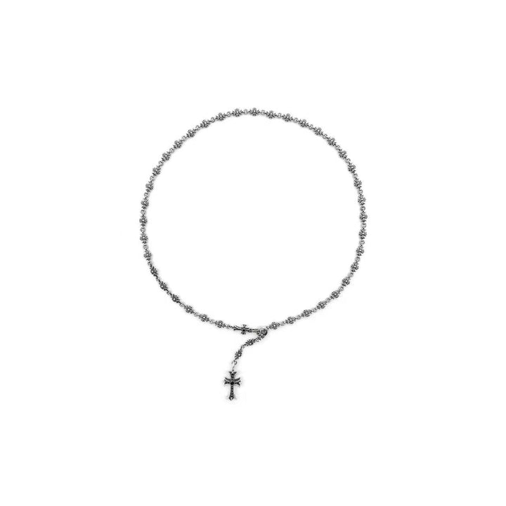 Chrome Hearts Silver Tiny E Cross Black & White Diamond Chokechain Necklace
