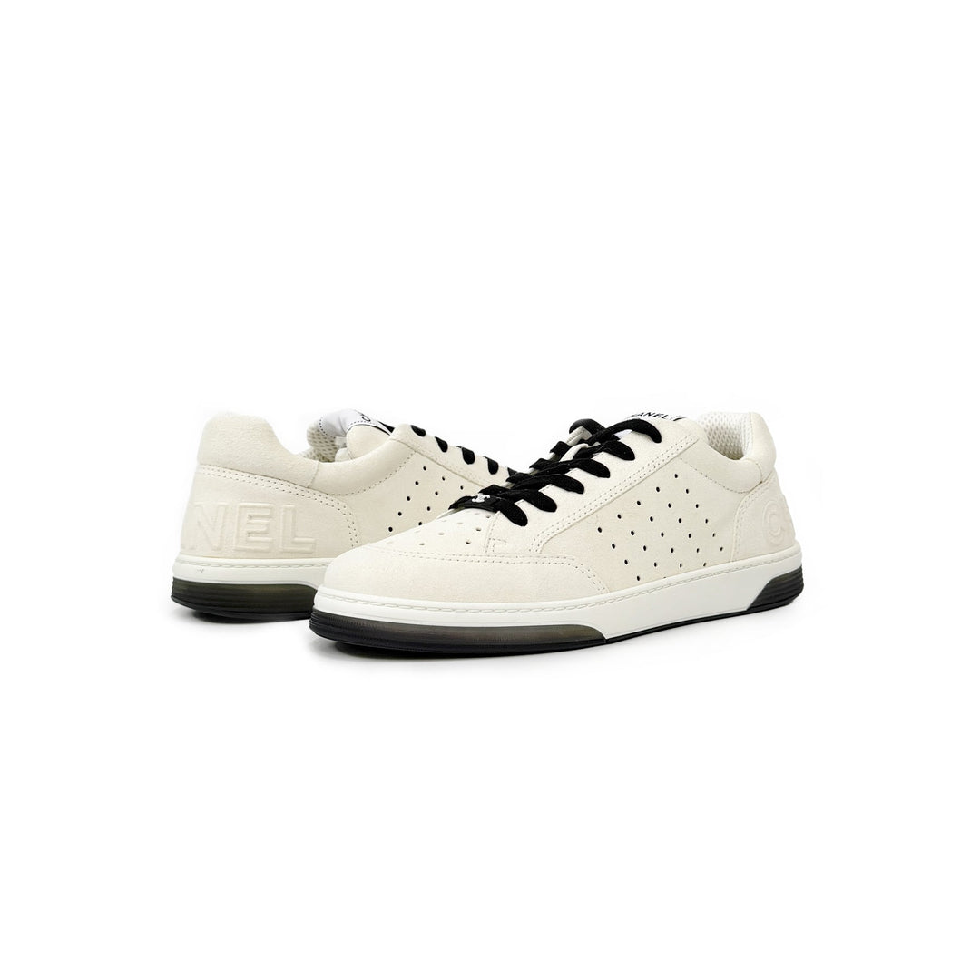 Chanel 22A White & Black Suede Sneakers - SHENGLI ROAD MARKET