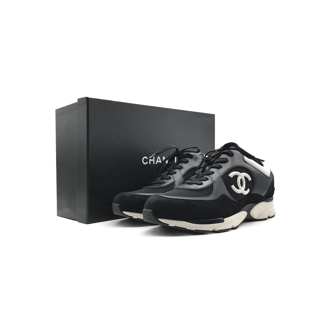 Chanel 22S Mesh Suede Calfskin CC Black Sneakers - SHENGLI ROAD MARKET