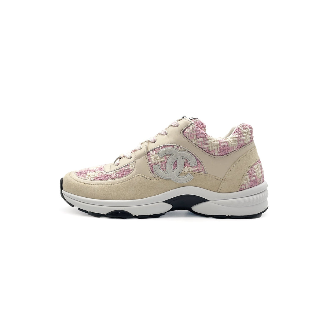 Chanel 23S Tweed Suede Calfskin CC Pink Sneakers - SHENGLI ROAD MARKET