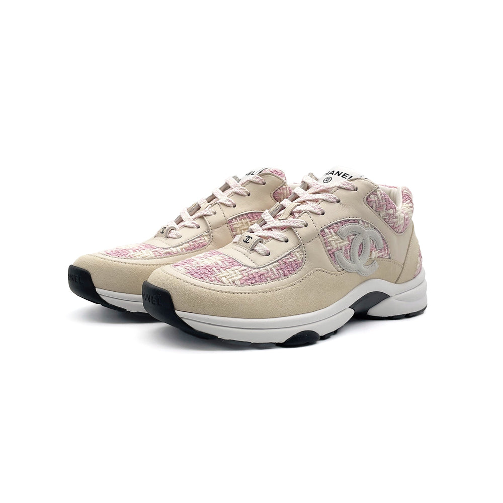 Chanel 23S Tweed Suede Calfskin CC Pink Sneakers - SHENGLI ROAD MARKET