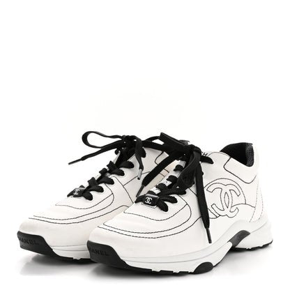 Chanel 25 Cruise White & Black Cotton Sneakers - SHENGLI ROAD MARKET