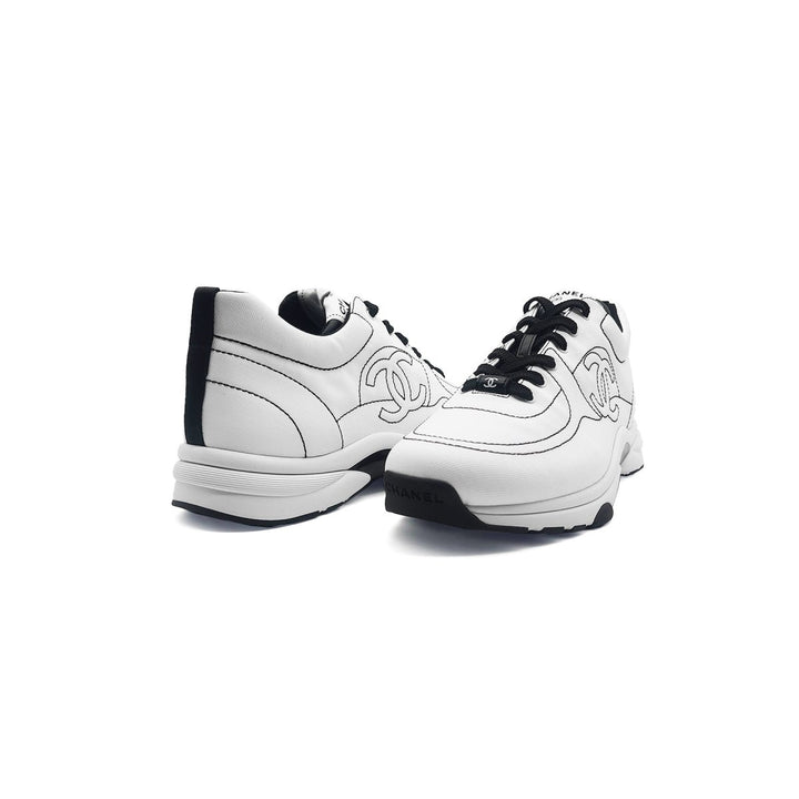 Chanel 25 Cruise White & Black Cotton Sneakers - SHENGLI ROAD MARKET