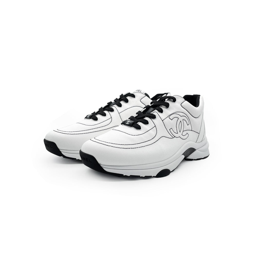 Chanel 25 Cruise White & Black Cotton Sneakers - SHENGLI ROAD MARKET