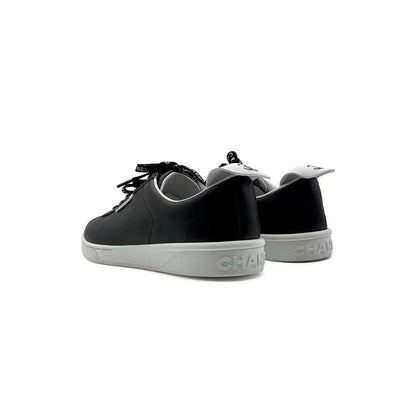Chanel Black Leather Logo Lace Up CC Low Top Sneakers - SHENGLI ROAD MARKET
