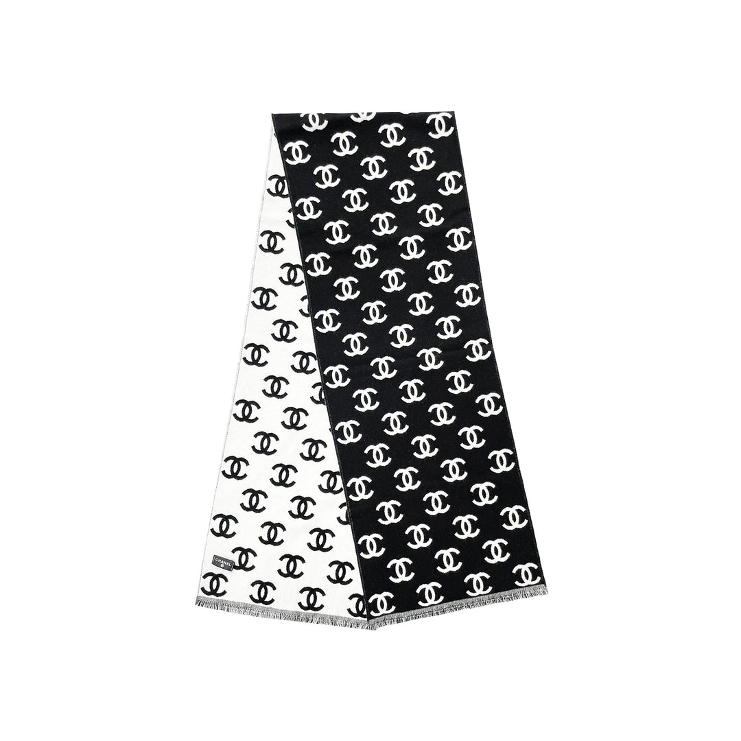 Chanel Black&White CC Full Logo Wool Scarf - SHENGLI ROAD MARKET