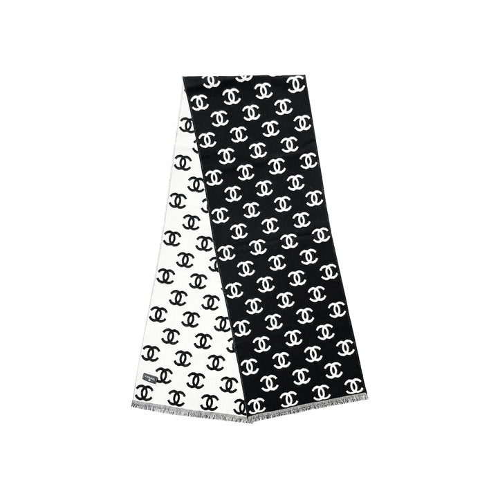 Chanel Black&White CC Full Logo Wool Scarf - SHENGLI ROAD MARKET