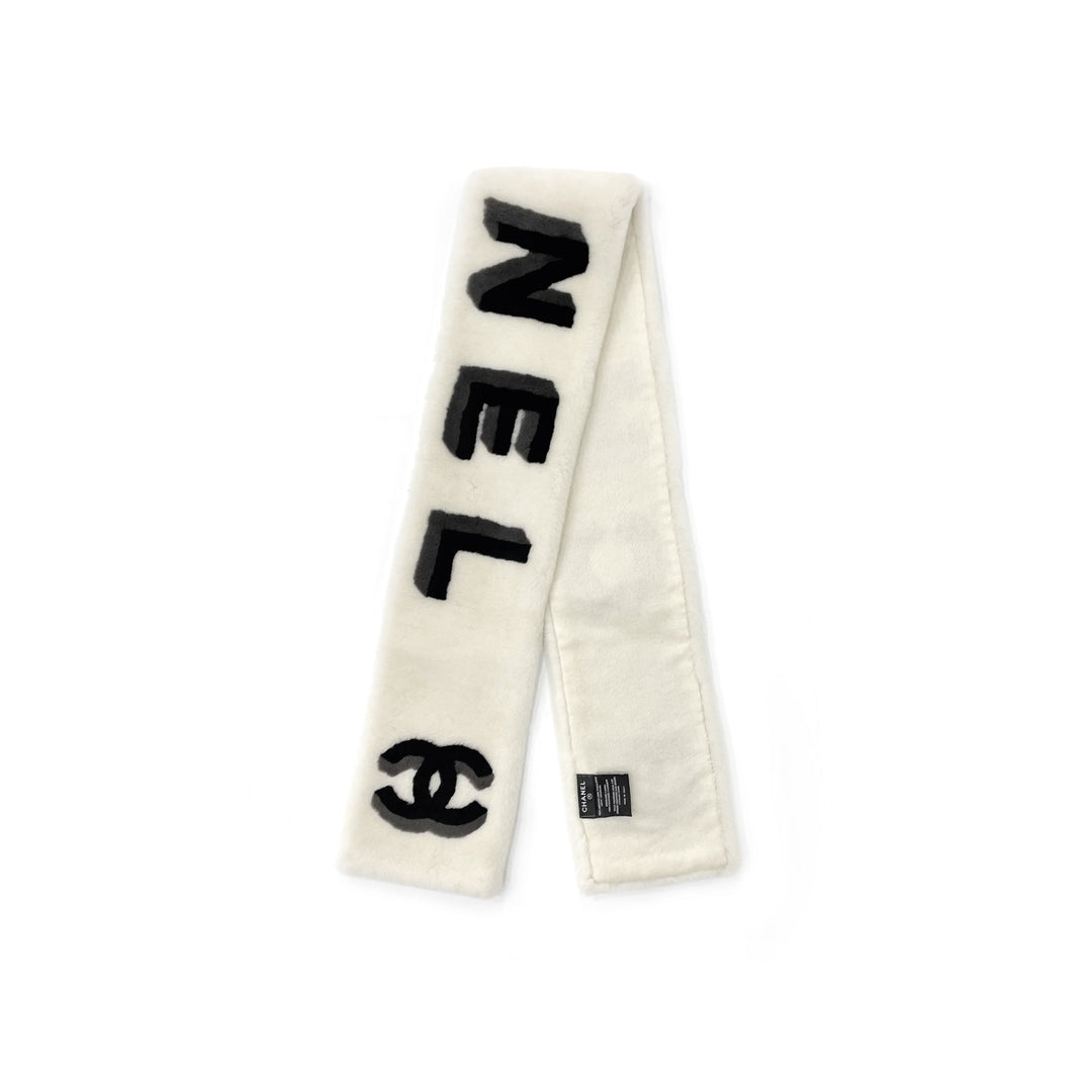 Chanel Shearling Cashmere CC White Scarf - SHENGLI ROAD MARKET