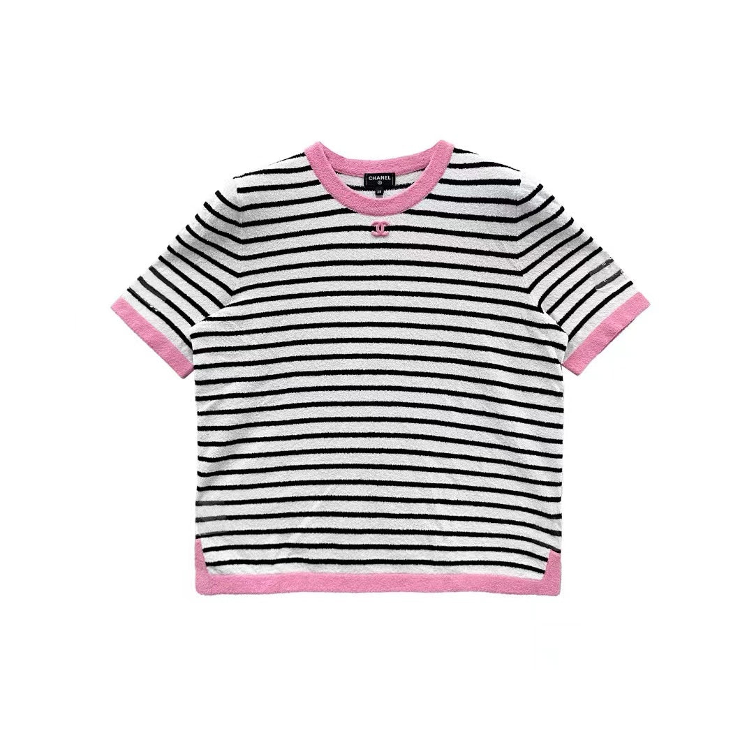 Chanel Stripes Plain Short Sleeves Logo Tee - SHENGLI ROAD MARKET