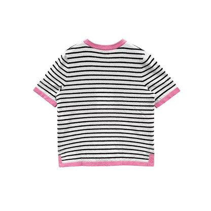Chanel Stripes Plain Short Sleeves Logo Tee - SHENGLI ROAD MARKET
