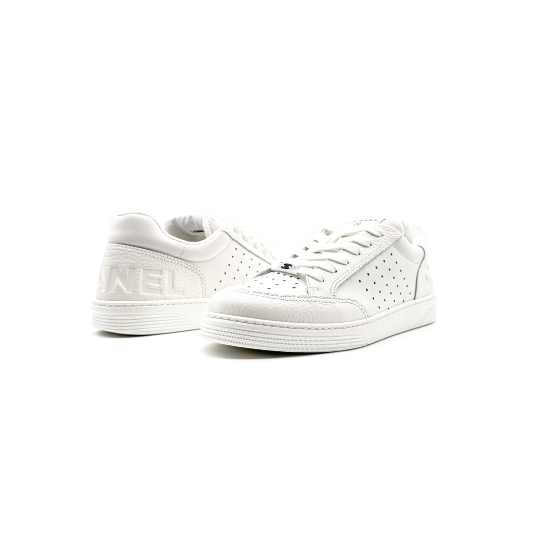 Chanel White Perforated Leather Low Top Sneakers - SHENGLI ROAD MARKET