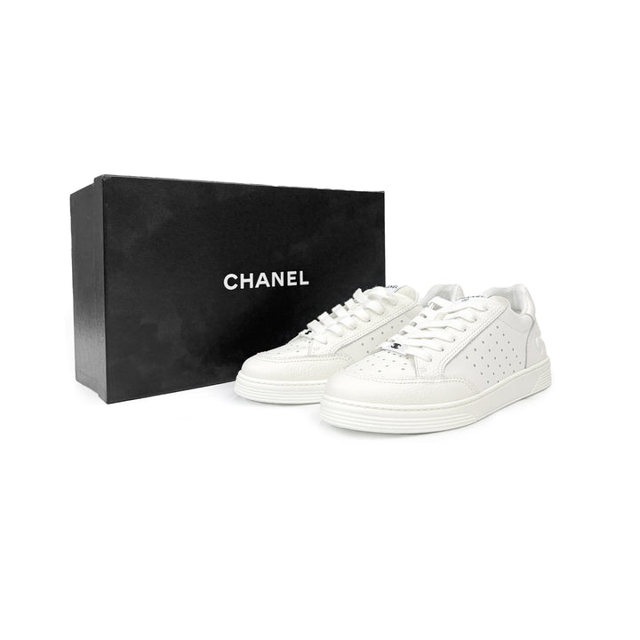 Chanel White Perforated Leather Low Top Sneakers - SHENGLI ROAD MARKET