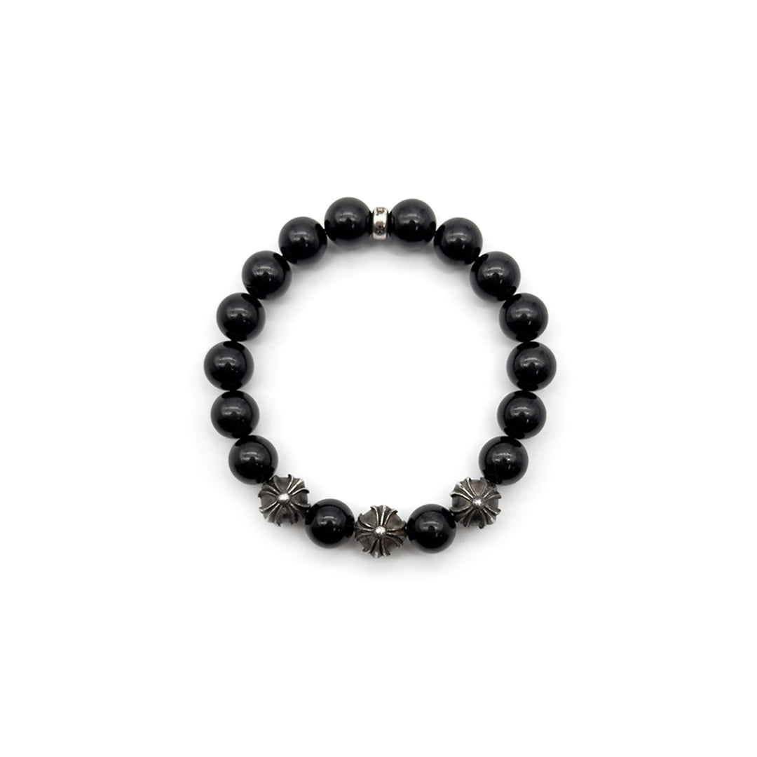 Chrome Hearts 10mm Black Obsidian 4 Silver Beaded Bracelet - SHENGLI ROAD MARKET