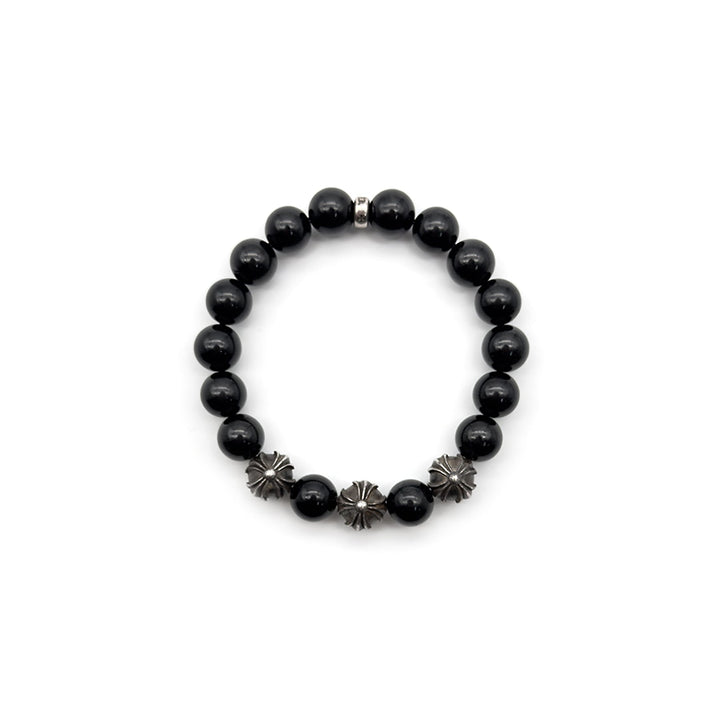 Chrome Hearts 10mm Black Obsidian 4 Silver Beaded Bracelet - SHENGLI ROAD MARKET