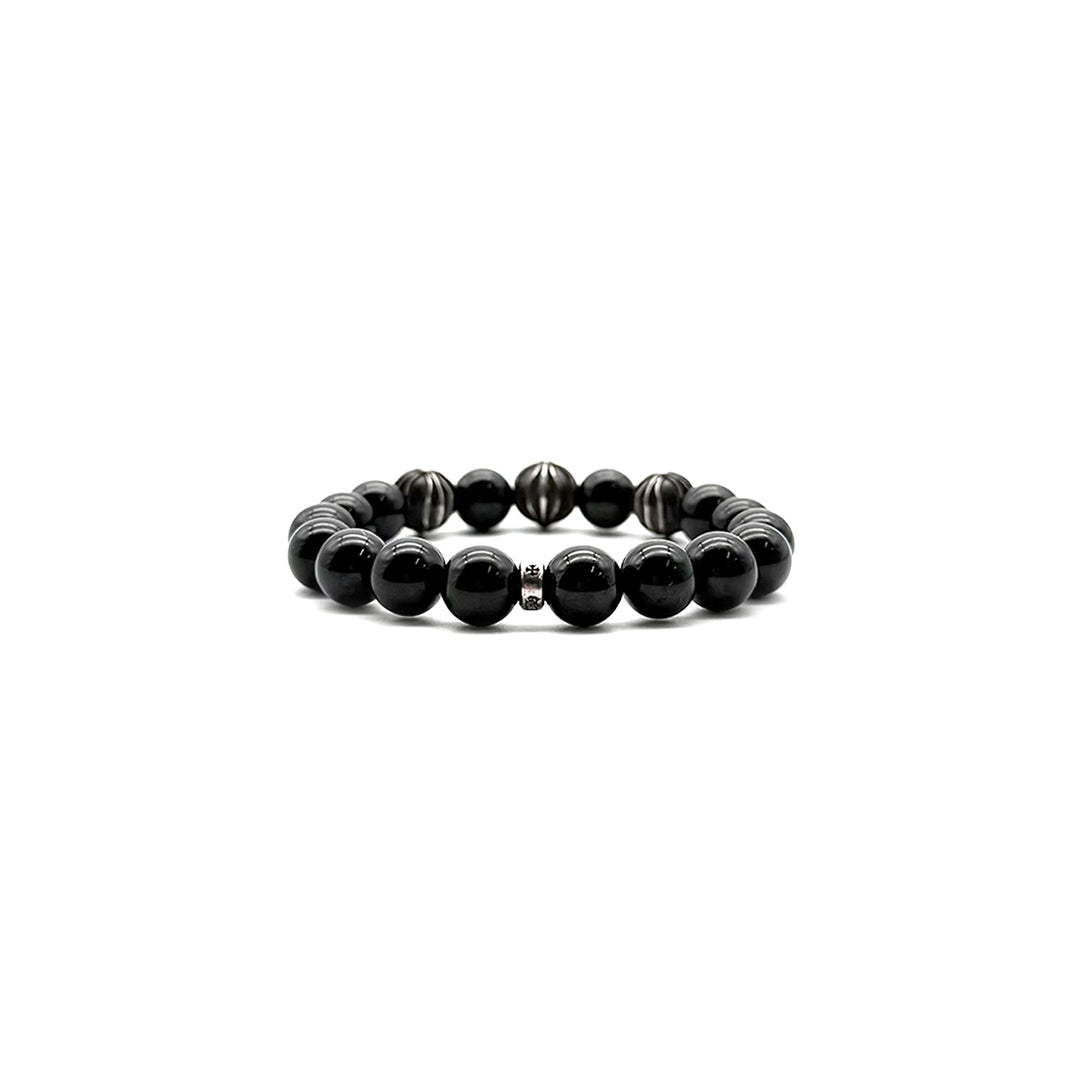 Chrome Hearts 10mm Black Obsidian 4 Silver Beaded Bracelet - SHENGLI ROAD MARKET