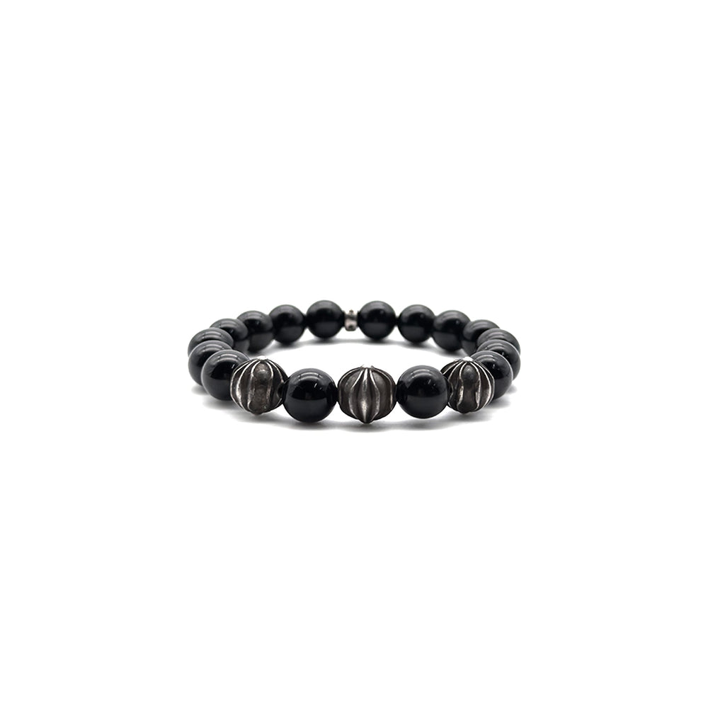 Chrome Hearts 10mm Black Obsidian 4 Silver Beaded Bracelet - SHENGLI ROAD MARKET