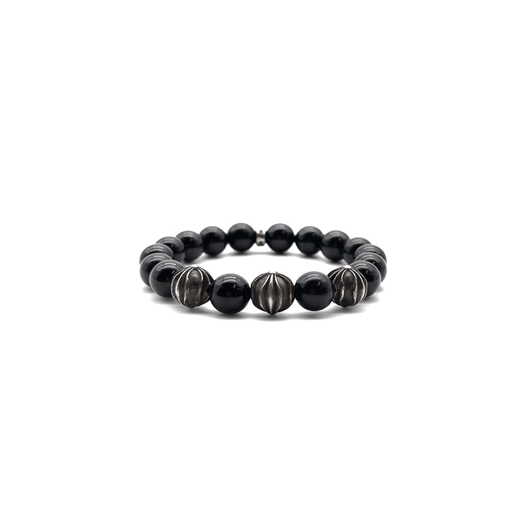 Chrome Hearts 10mm Black Obsidian 4 Silver Beaded Bracelet - SHENGLI ROAD MARKET