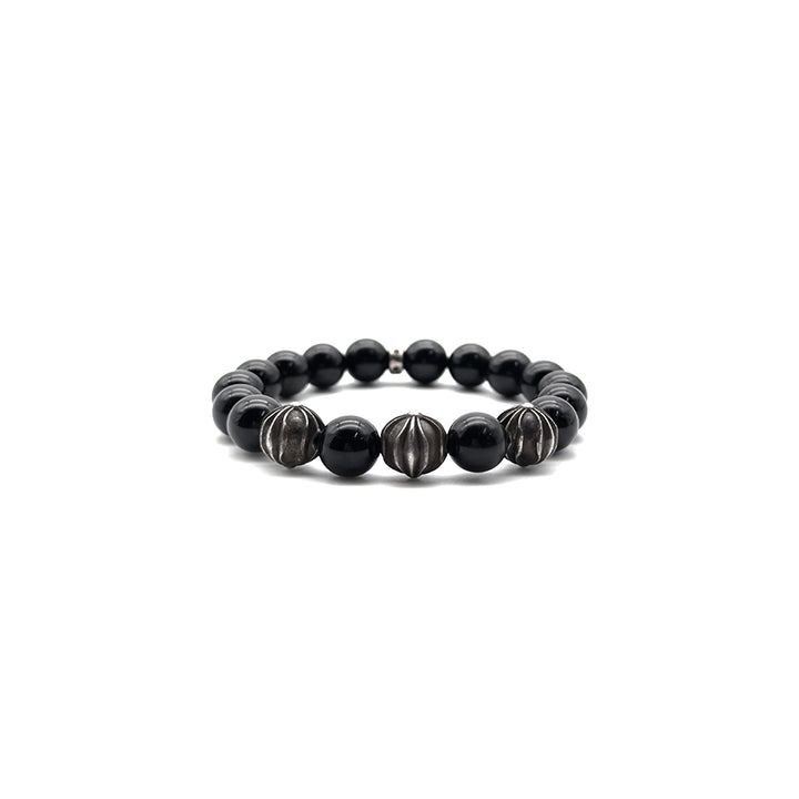 Chrome Hearts 10mm Black Obsidian 4 Silver Beaded Bracelet - SHENGLI ROAD MARKET