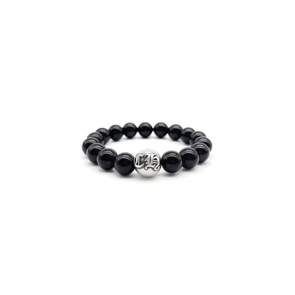 Chrome Hearts 10mm Black Single Silver Bead Cross Bracelet - SHENGLI ROAD MARKET