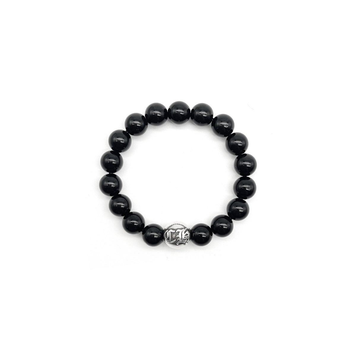 Chrome Hearts 10mm Black Single Silver Bead Cross Bracelet