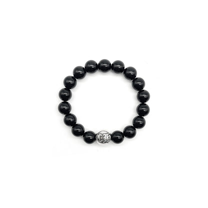 Chrome Hearts 10mm Black Single Silver Bead Cross Bracelet - SHENGLI ROAD MARKET