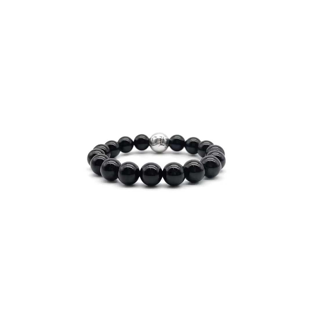 Chrome Hearts 10mm Black Single Silver Bead Cross Bracelet - SHENGLI ROAD MARKET