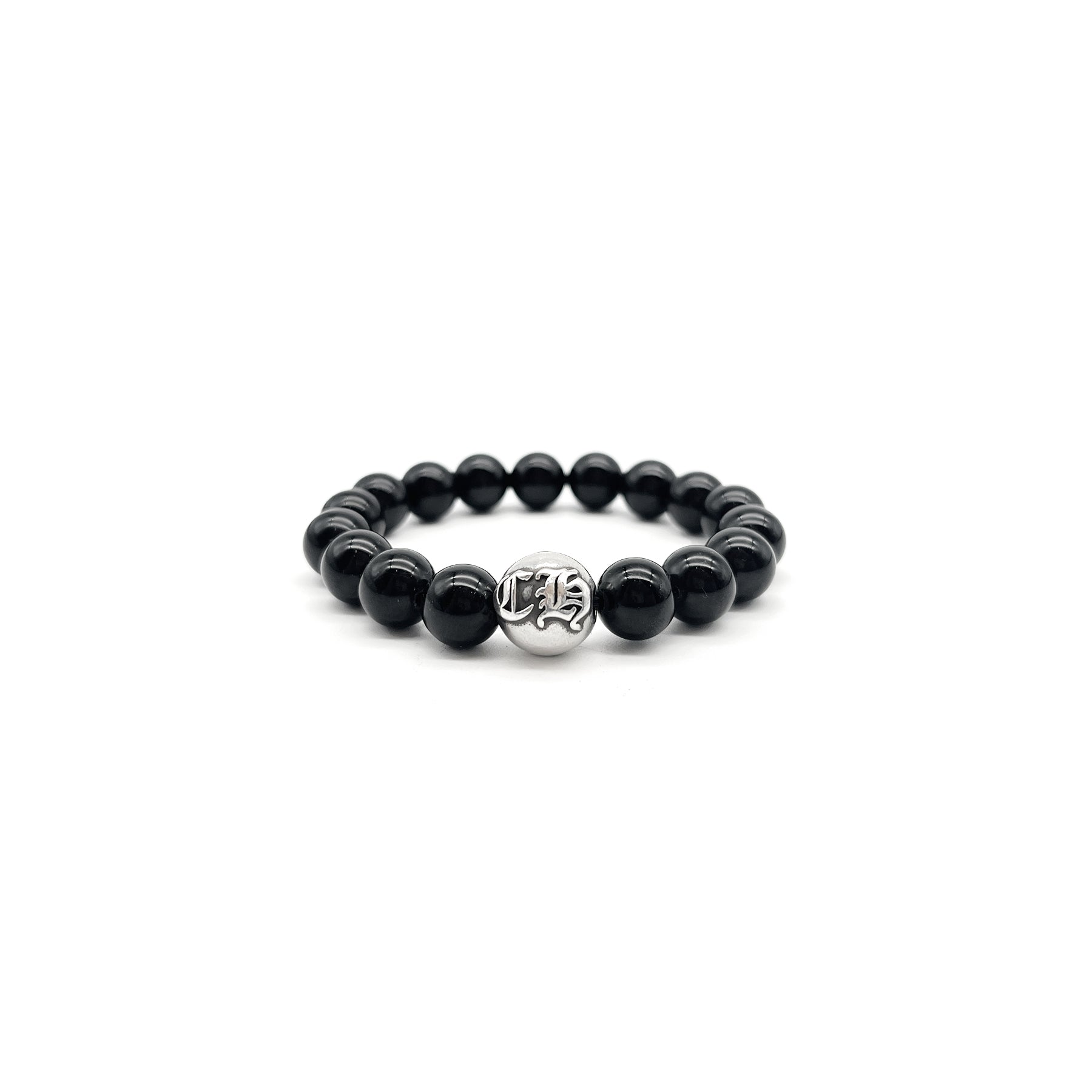 Chrome Hearts 10mm Black Single Silver Bead Cross Bracelet - SRM