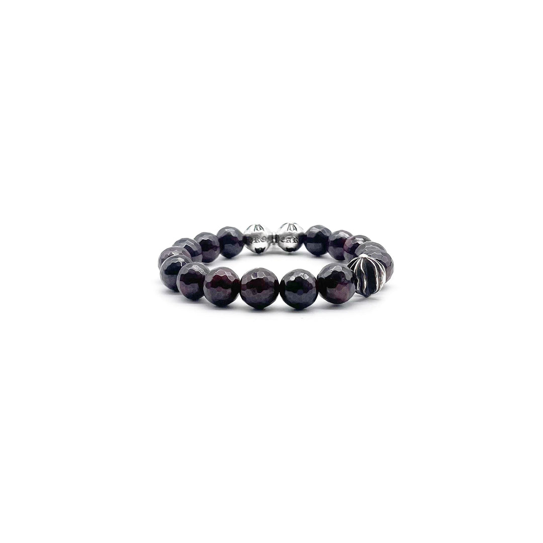 Chrome Hearts 10mm Garnet Silver Cross Beaded Bracelet - SHENGLI ROAD MARKET
