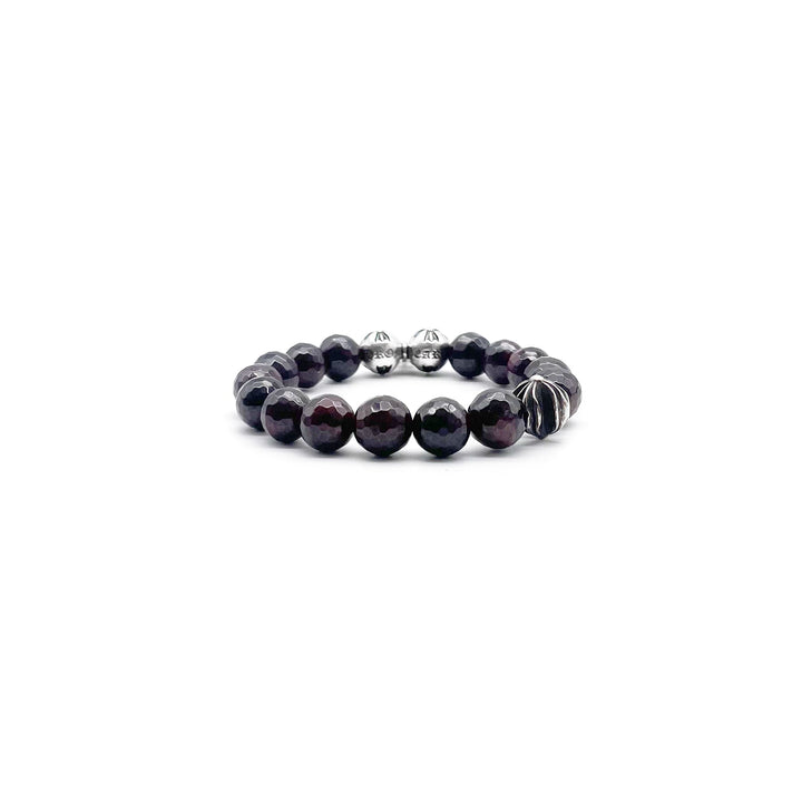 Chrome Hearts 10mm Garnet Silver Cross Beaded Bracelet - SHENGLI ROAD MARKET