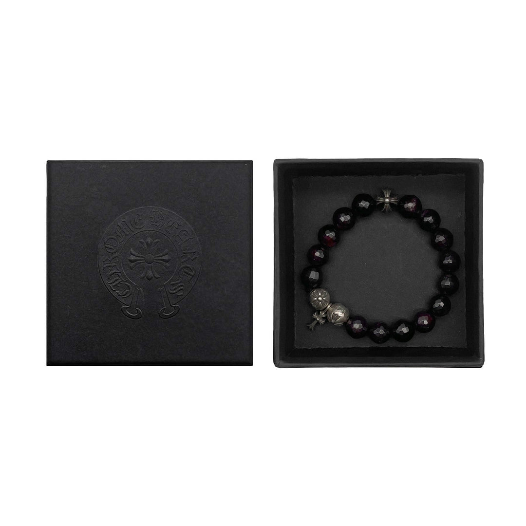 Chrome Hearts 10mm Garnet Silver Cross Beaded Bracelet - SHENGLI ROAD MARKET